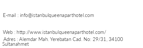 stanbul Queen Apart Hotel telefon numaralar, faks, e-mail, posta adresi ve iletiim bilgileri
